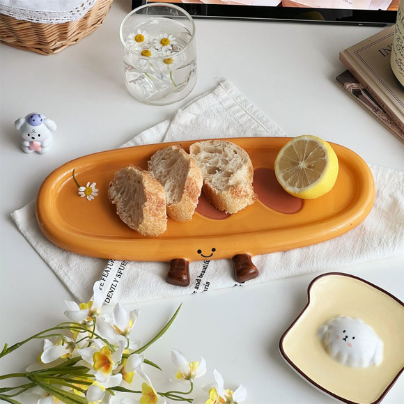 Adorable Ceramic Baguette Plate - Breakfast Snack Tray Fun & Functional Design - Picture 1 of 4